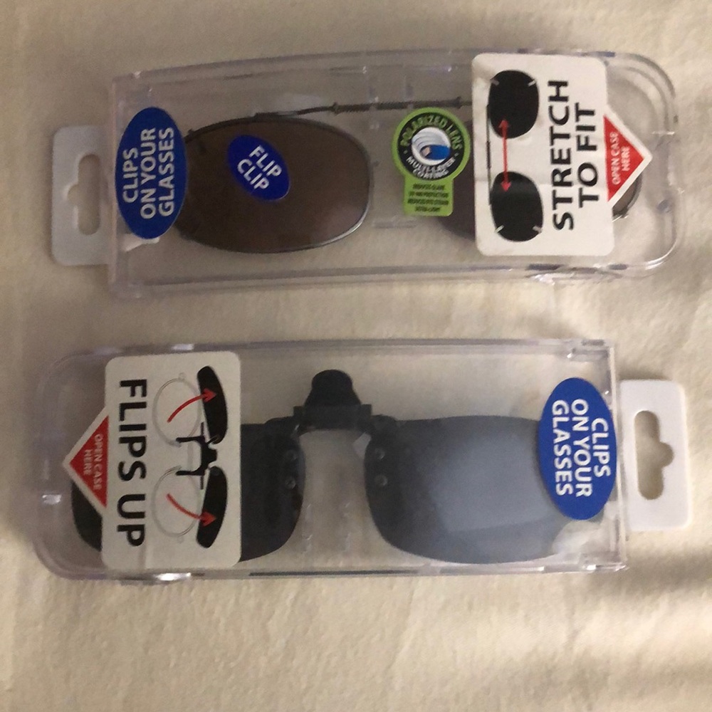 Two pairs of sunglasses flip up and stretchy